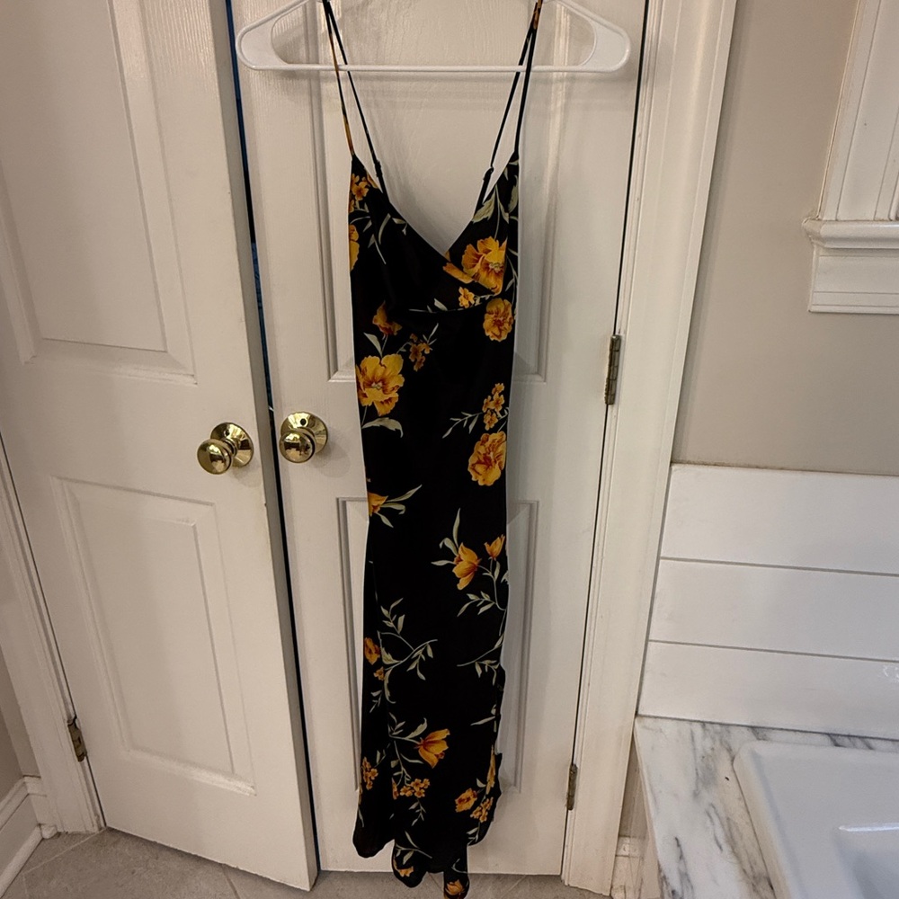 ASTR Floral Black and Yellow Spaghetti Strap Dress